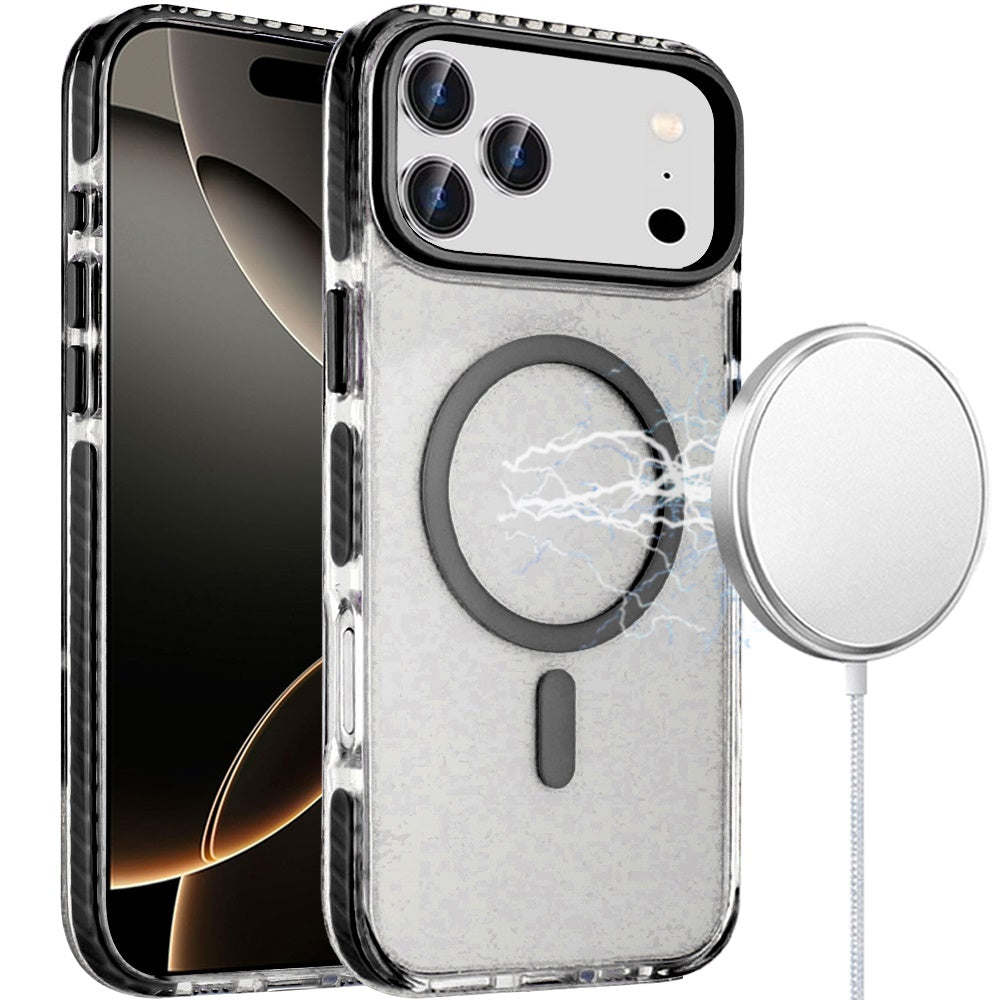 For Apple iPhone 17 Pro (6.3") Transparent Hybrid with Color-Matched Magnetic Circle, Rubber TPU Frame Hard PC Shockproof Case Cover Cosmic Orange