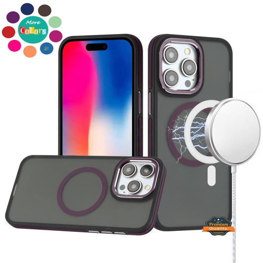 For Apple iPhone 16 Pro (6.3") Frosted Translucent Back Hybrid with Magnetic Circle MagSafe Compatible, Military Grade Shockproof Case Cover