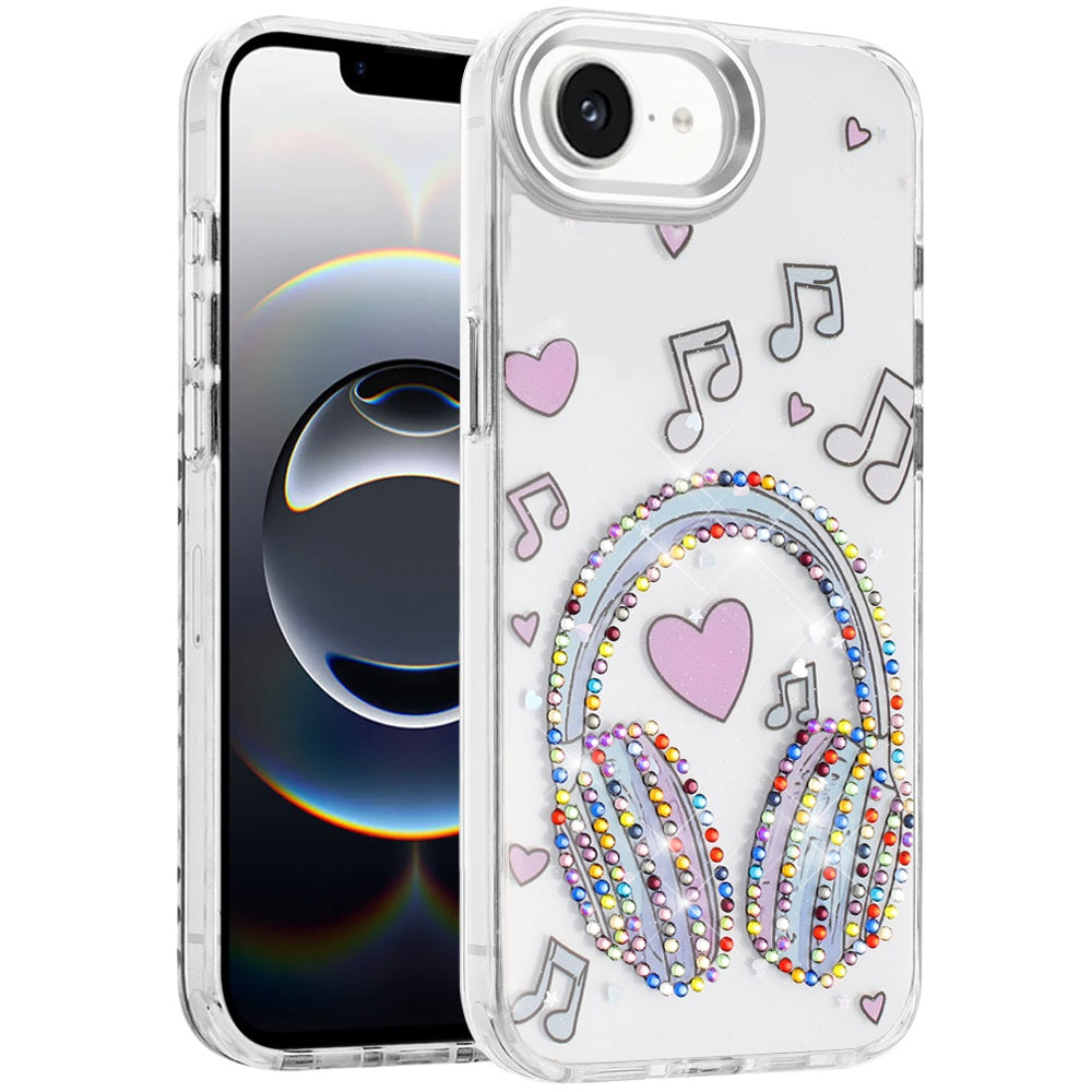 For Apple iPhone 17E /16E Butterfly Resin Epoxy Diamond Design Metal Edged Hybrid Shockproof Heavy Duty Drop Protection Case Cover