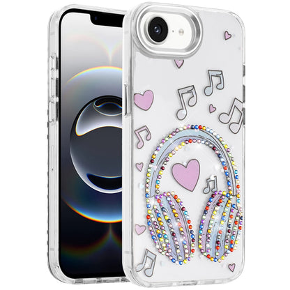 For Apple iPhone 17E /16E Butterfly Resin Epoxy Diamond Design Metal Edged Hybrid Shockproof Heavy Duty Drop Protection Case Cover