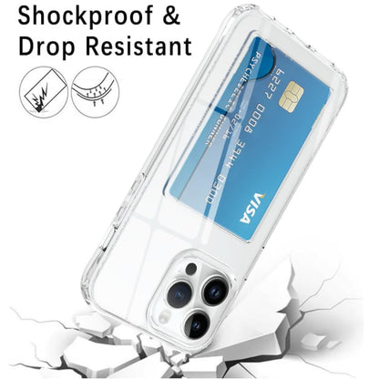 For Apple iPhone 17 Pro Acrylic TPU Clear Case Hold 2 Credit Card Slots, Slim Protective Wallet Cover Silicone Hybrid Case Cover Clear