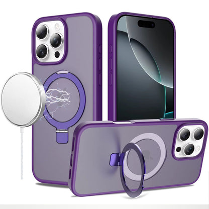 For iPhone 16 Pro Max (6.9") Magnetic Circle Back with Ring Stand Full Rotation Matte Hybrid Shockproof Protector