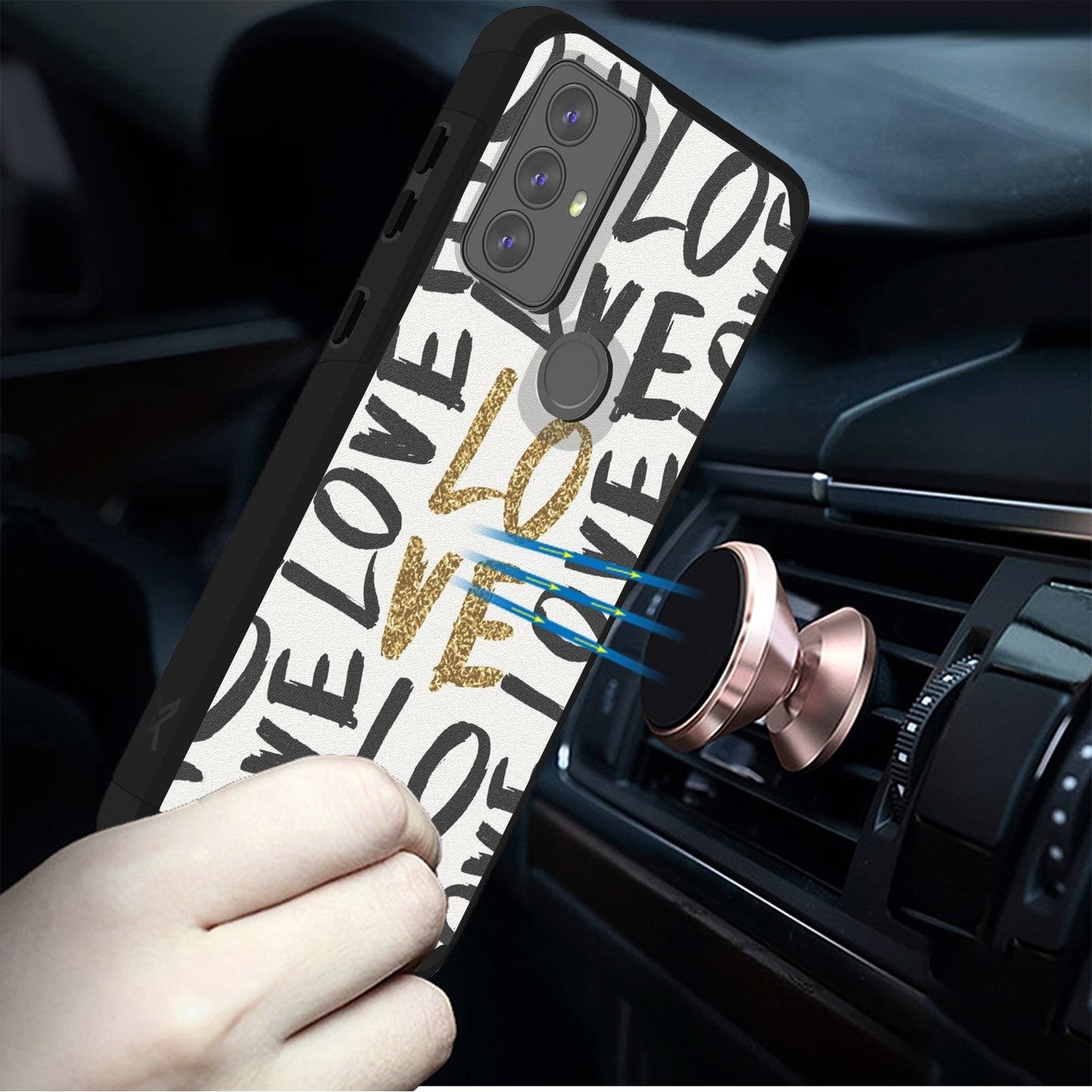 For Cricket Magic 2 5G (2024, 2nd Version) Fashion Graphic Design Hard PC TPU 2in1 Hybrid Shockproof (Magnet Mount Friendly) Case Cover Carbon Fiber Black