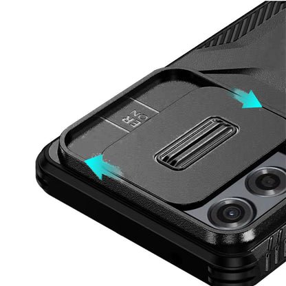 For Samsung Galaxy A16 5G Slim Fit Shockproof Hybrid with Slide Camera Window Covering, Rugged Tpu Silicone Hard PC Bumper Case Cover Black