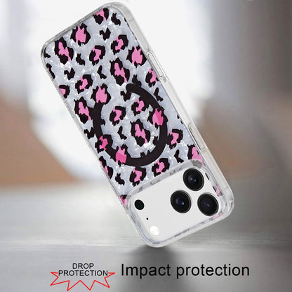 For Apple iPhone 17 AIR Stylish Pattern Fashion IMD Printed Design TPU Double Layer Slim Shockproof with Magnetic Back Case Cover Pink Leopard Skin