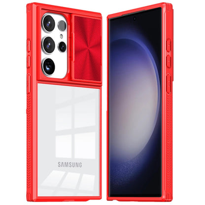 For Samsung Galaxy S25 Fan Edition /Galaxy S25 FE Hybrid Cases with Sliding Camera Cover Transparent Shockproof Bumper TPU Protective Case Cover Red