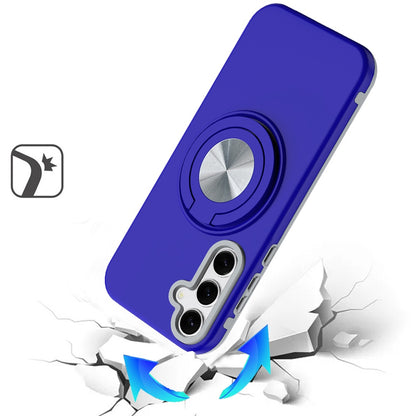 For Samsung Galaxy S25 FE, S25 Fan Edition Metal Matte Hybrid with Invisible Rotational Ring Stand, Car Mount Friendly, Military Grade Slim Fit Sturdy Case Cover Blue