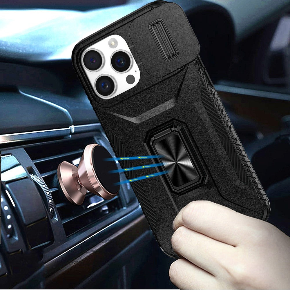 Phone Case for Apple iPhone 13 Pro Max Magnetic Ring Stand Camera Protection Shockproof Heavy Duty Kickstand Rugged Grip Anti Scratch Hybrid Cover Black