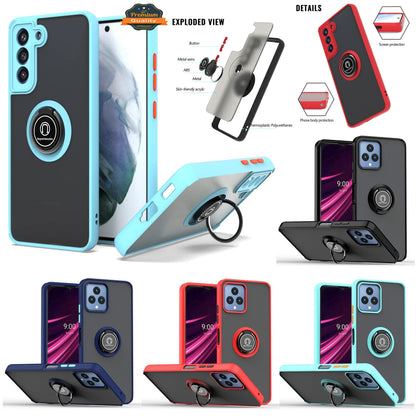 For Motorola Moto G Power 5G 2026 Translucent Matte Back Hybrid with Rotatable Metal Ring Holder Kickstand Shockproof TPU (Fit Car Mount) Case Cover
