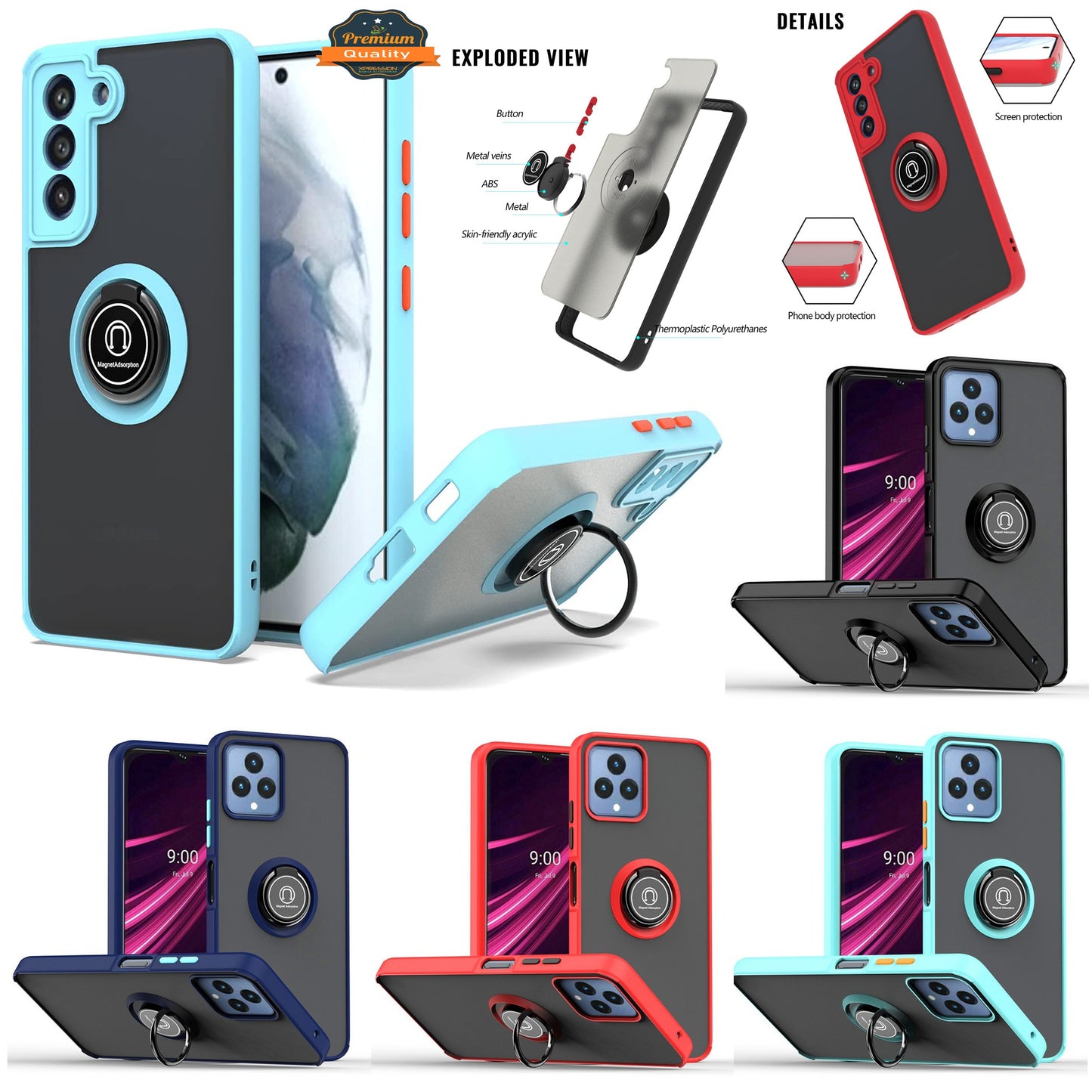 For Samsung Galaxy A37 5G Translucent Matte Back Hybrid with Rotatable Metal Ring Holder Kickstand Shockproof TPU (Fit Car Mount) Case Cover
