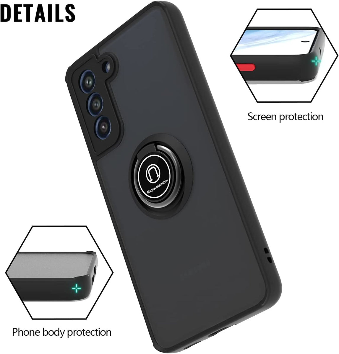 For Samsung Galaxy S26+ / S26 Plus Translucent Matte Back Hybrid with Rotatable Metal Ring Holder Kickstand Shockproof TPU (Fit Car Mount) Case Cover Black