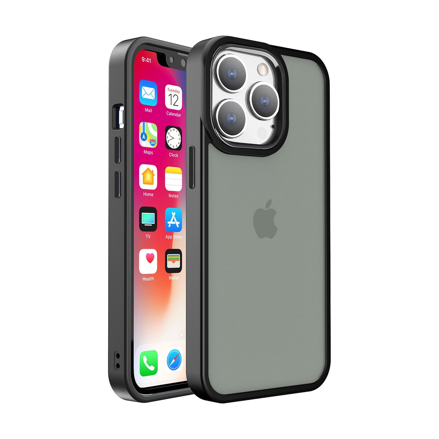Phone Case for Apple iPhone 12 Pro Max Polished Acrylic Hybrid TPU Slim Shockproof Metal Button Thick Durable Grip Camera Protection Anti-Scratch Cover Black