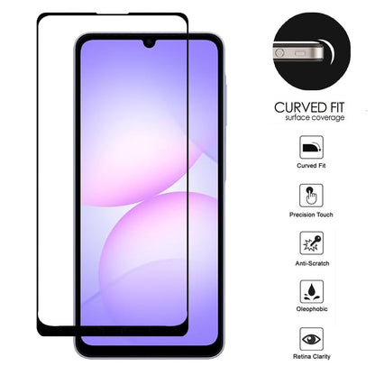 For Samsung Galaxy A07 Tempered Glass Screen Protector, Black Edge HD Clear, Scratch Resistant, Anti-Fingerprint, Easy Install, 9H Hardness Protector Black