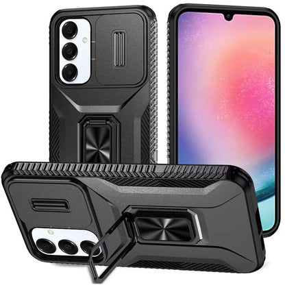 For Samsung Galaxy A54 Case, Camera Cover with Magnetic Rotation Ring Stand, Military Grade Hybrid Hard TPU Shockproof Case Cover Black