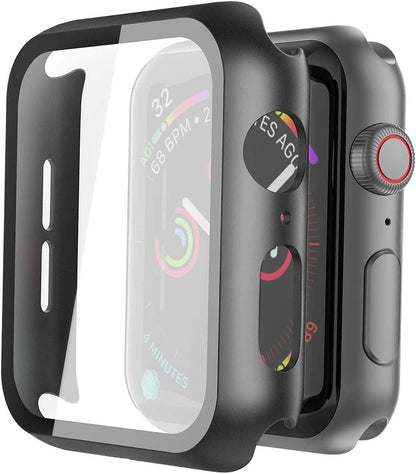 For Apple Watch Size 46mm Hard PC Electroplate Frame Face Full Coverage Protective with Tempered Glass Screen Protector Case Cover