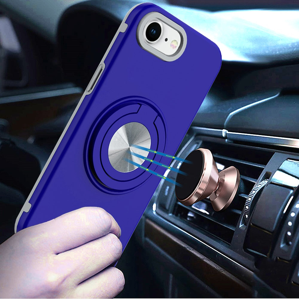 For Apple iPhone 17E /16E Metal Matte Hybrid with Invisible Rotational Ring Stand, Car Mount Friendly, Military Grade Slim Fit Sturdy Case Cover Blue