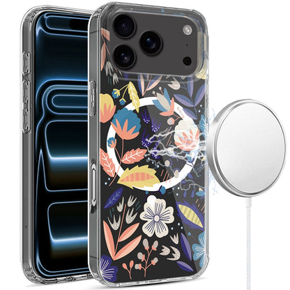 For Apple iPhone 17 Hybrid Flower Design Stylish Fashion Case, MagSafe Compatible, Thick Shockproof Hard PC Case Cover