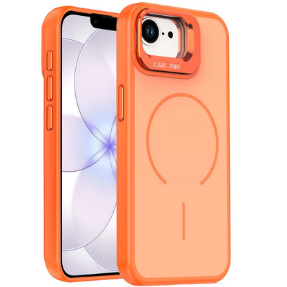 For Apple iPhone 17E /16E Magnetic Matte Metal Camera Stand Hybrid Drop Protection Durable Shockproof Slim Fit Design Case Cover Cosmic Orange