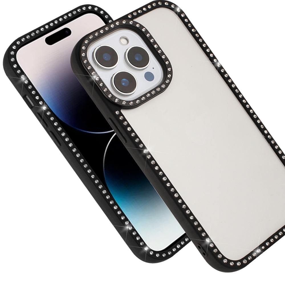 For Samsung Galaxy A36 Diamond Full Rhinestone Clear Hybrid Protective, Sparkly Bling Transparent Shockproof Bumper All Around Case Cover Black