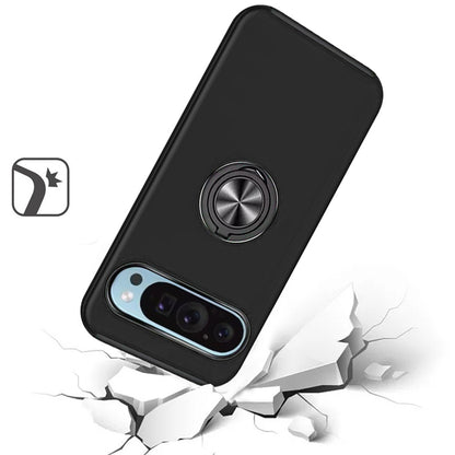 For Google Pixel 9 Pro XL Hybrid 360 Degree Rotatable Metal Invisible Ring Stand Holder Slim Fit Magnetic Car Mount Shockproof Case Cover Black