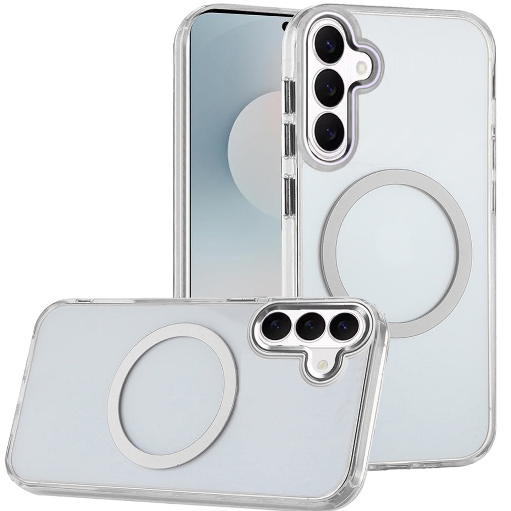 For Samsung Galaxy S26 Transparent Back Hybrid Case - Magnetic Circle, Color Frame, Metal Buttons, MagSafe Compatible Case Cover