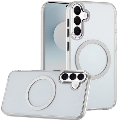 For Samsung Galaxy S26 Transparent Back Hybrid Case - Magnetic Circle, Color Frame, Metal Buttons, MagSafe Compatible Case Cover