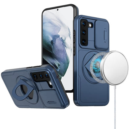 For Samsung Galaxy S21 Full Coverage with Camera Window, Magnetic Circle, Rotatable Ring Stand, MagSafe Compatible, Shockproof Hybrid Protectiv Case Cover