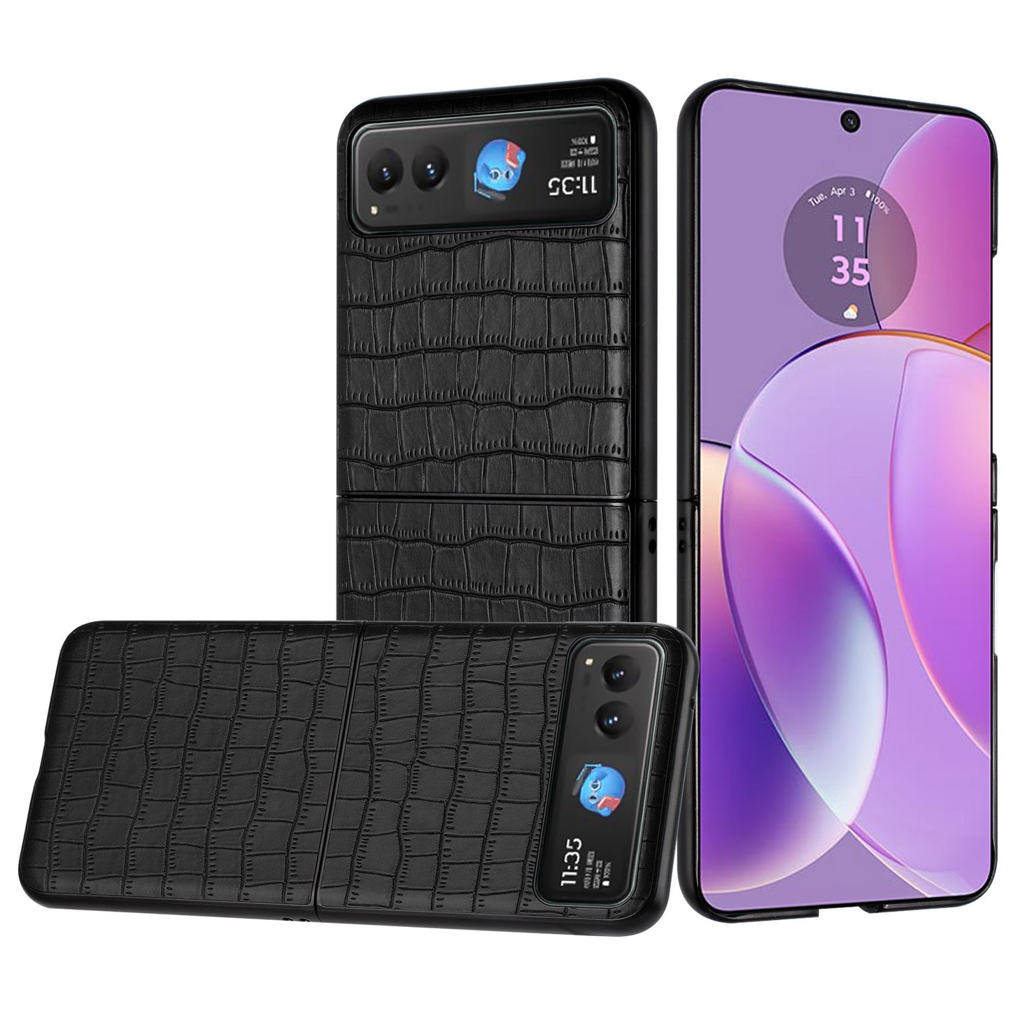 For Motorola Razr+ PLUS (2025 /2024) PU Vegan Leather Case, Premium Snap-On Hard Shell Cover, Slim Fit Protective Matte Finish Case Cover Black