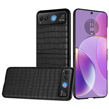 For Motorola Razr+ PLUS (2025 /2024) PU Vegan Leather Case, Premium Snap-On Hard Shell Cover, Slim Fit Protective Matte Finish Case Cover Black