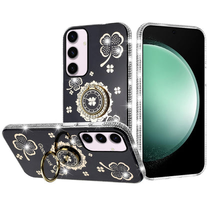 For Samsung Galaxy S23+ Plus Diamonds Bling All Around Edges Sparkly Glitter Hybrid Ring Stand Holder Fashion Good Luck Case Cover