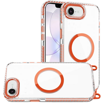Phone Case for Apple iPhone 17E /16E Transparent Magnetic Lanyard Shockproof Hybrid Clear Grip Durable Camera Protection TPU Anti-Slip Design Cover Cosmic Orange