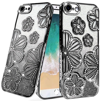 For Samsung Galaxy S26+ / S26 Plus Luxury Flower Design Sparkle Glitter Diamond Rhinestone Shimmer Bling Plating Thick TPU Hard PC Case Cover