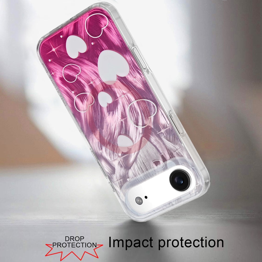 For Apple iPhone 17 Pro Stylish Pattern Fashion IMD Printed Design TPU Double Layer Slim Shockproof with Magnetic Back Case Cover Gradient Pink Heart