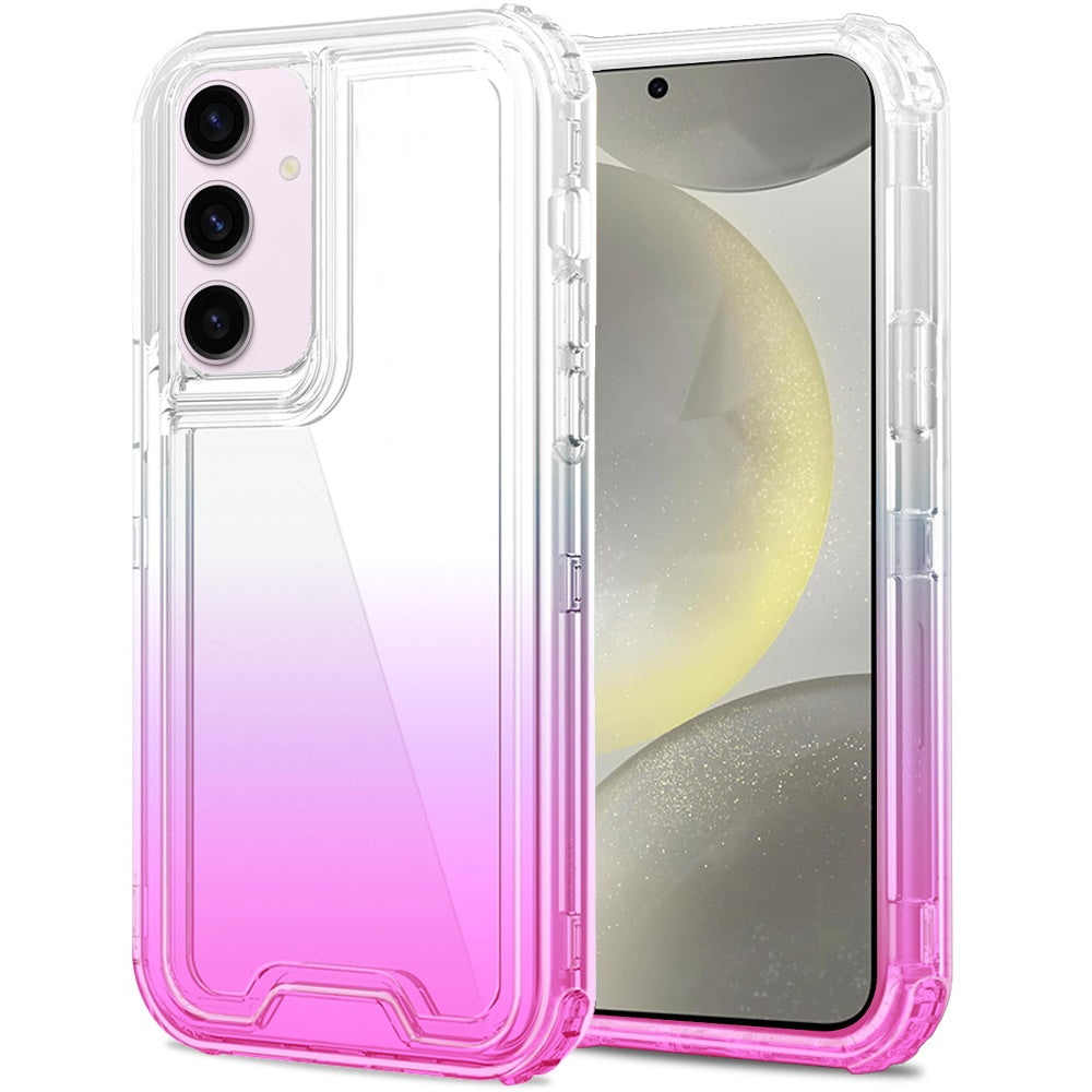 For Samsung Galaxy S25 Plus /S25+ /S24/Plus Hybrid 3-in-1 Clear Case - Two-Tone Transparent Shockproof TPU + Hard Protective Frame Case Cover Clear+Purple