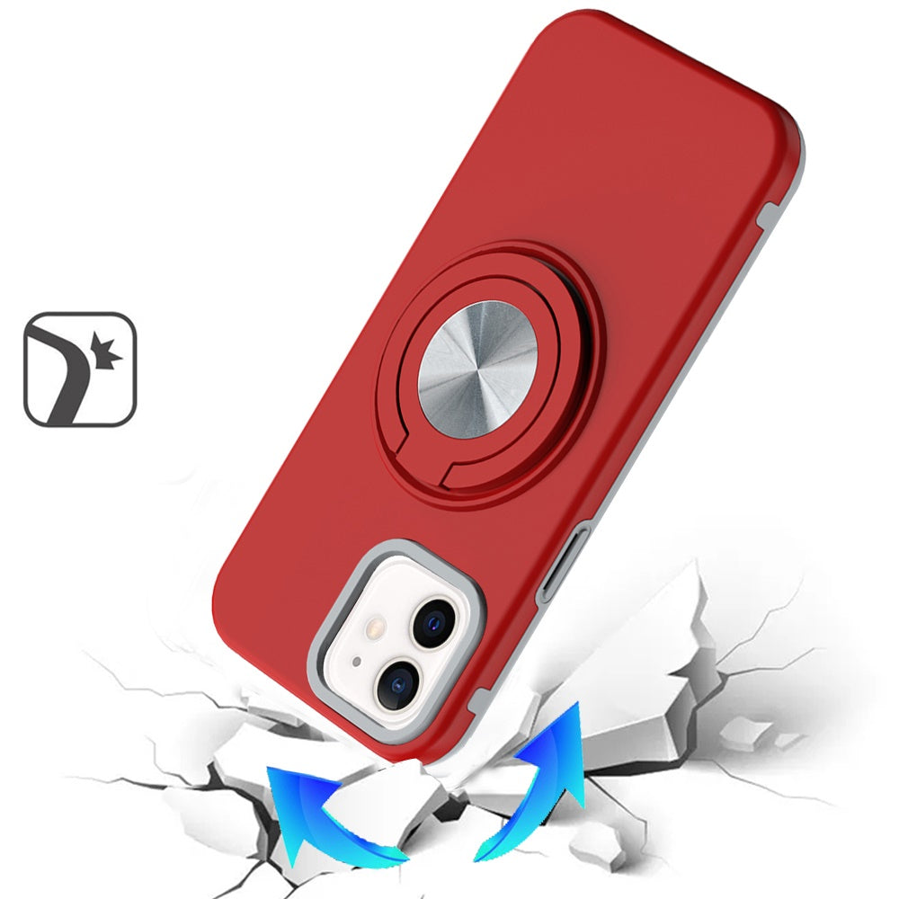 For Apple iPhone 17E /16E Metal Matte Hybrid with Invisible Rotational Ring Stand, Car Mount Friendly, Military Grade Slim Fit Sturdy Case Cover Red