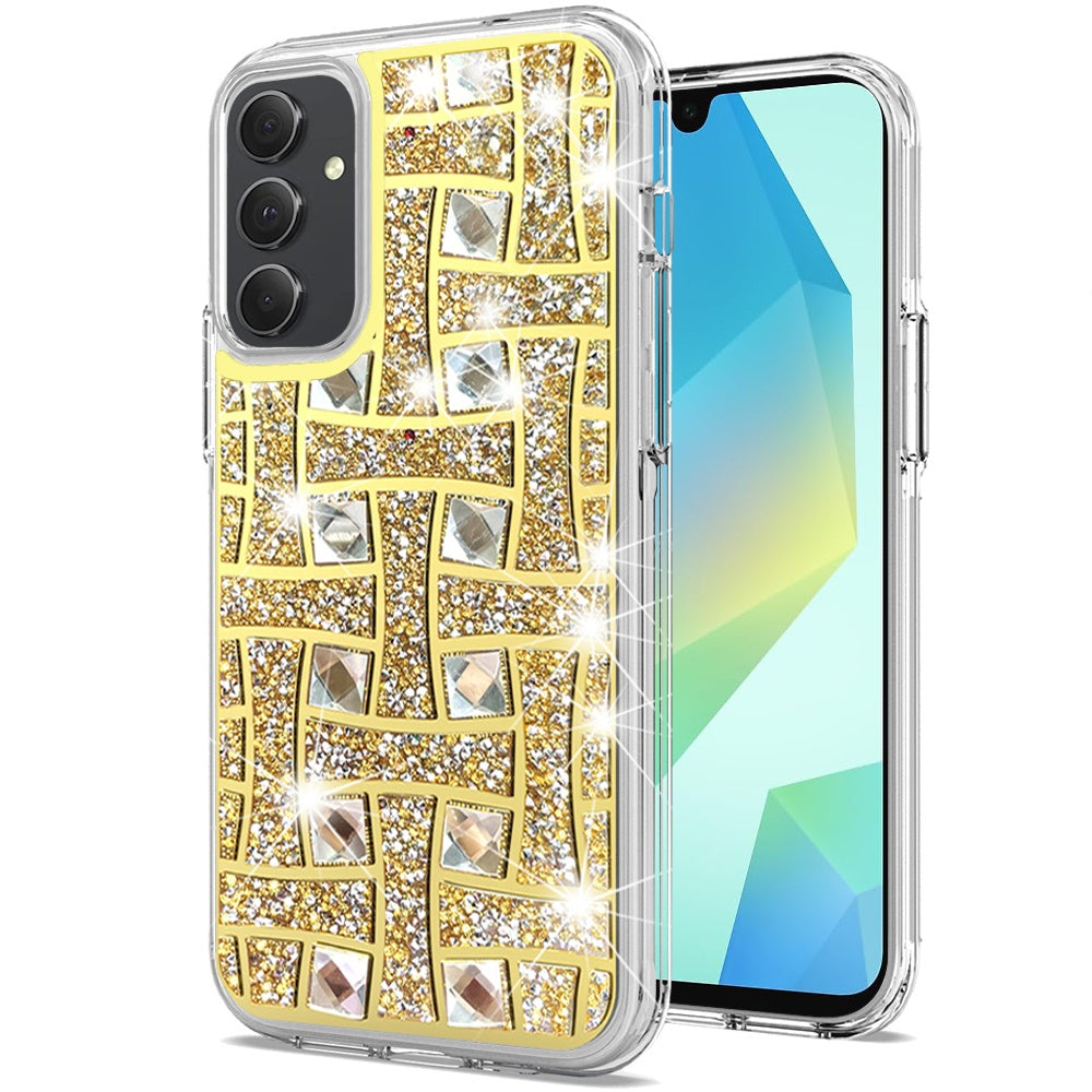 For Samsung Galaxy A16 5G Sparkly 3D Design Diamond Shockproof Protective Bling Glitter Rhinestone Hybrid Skin PC + TPU Case Cover