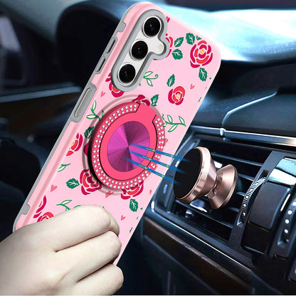 Phone Case for Samsung Galaxy A16 5G Magnetic Ring Stand Matte Metal Hybrid Car Mount Friendly Shockproof Rotational Grip Diamond Design Pattern Cover