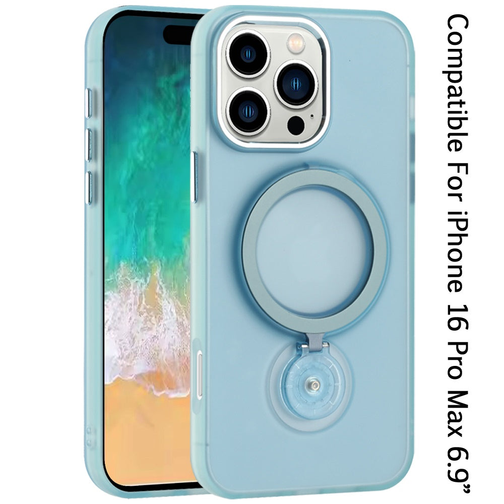 For Apple iPhone 16 Pro Max (6.9") MagSafe Compatible with 360 degree Circle Ring Stand Magnetic Kickstand Slim Hybrid Case Cover