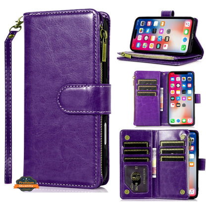 Phone Case for Samsung Galaxy S25 FE, S25 Fan Edition Luxury Leather Wallet Card Holder Zipper Pocket Money Storage Protective Grip Design with Strap Cover