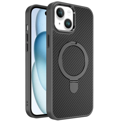 For Apple iPhone 16 Plus (6.7") Hybrid Carbon Fiber Design with MagSafe Compatible [Magnetic Circle], Ring Stand Shockproof Slim TPU Case Cover