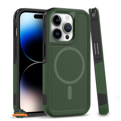 For Apple iPhone 15 (6.1") Shockproof Heavy Duty Dual-Layer Rugged Magnetic Tough Hybrid [Compatible with MagSafe]  Phone Case Cover
