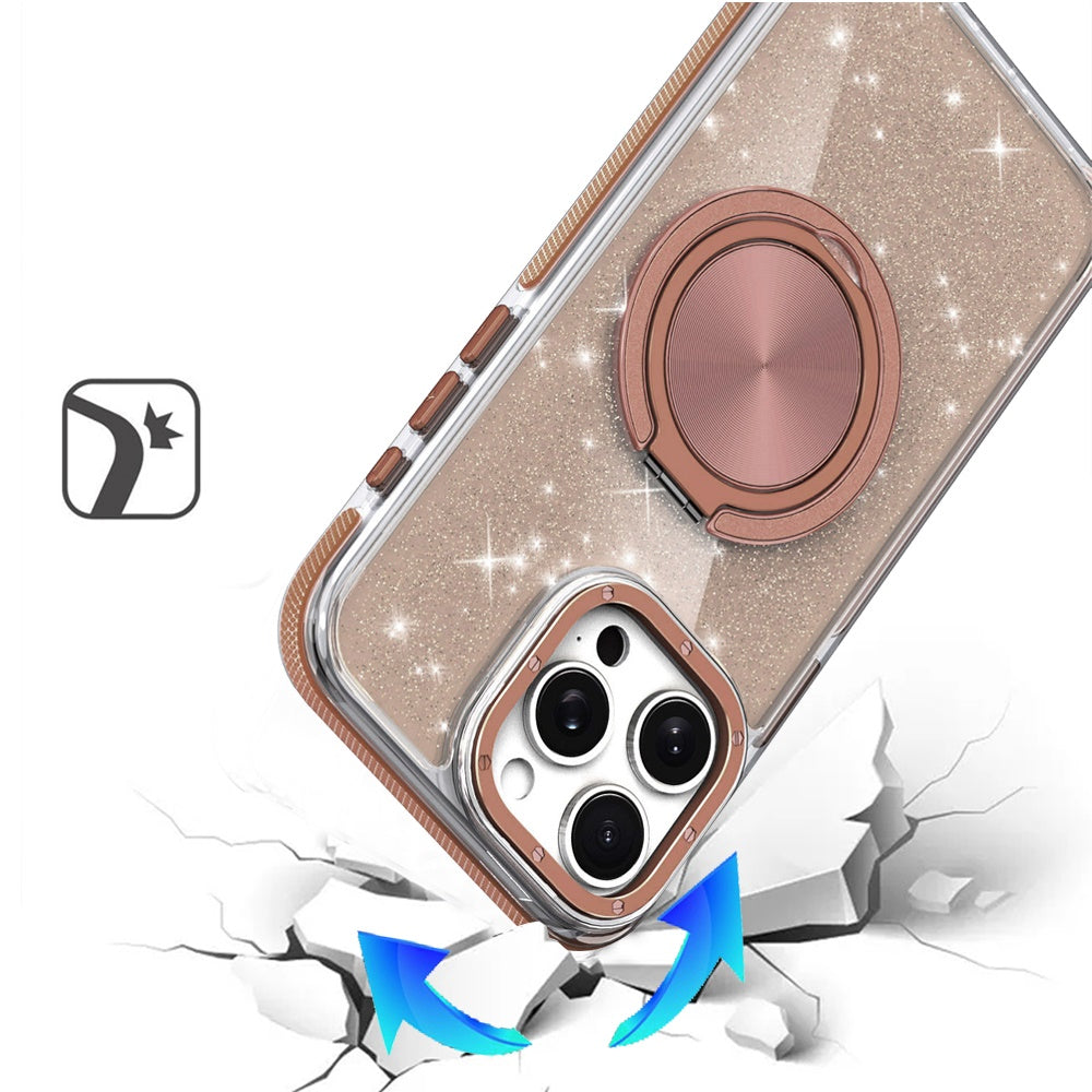 For Samsung Galaxy A37 Slim Bling Glitter Sparkly Shimmer Hybrid with Magnetic Ring and 360° Rotational Stand [Compatible with Magsafe] Case Cover