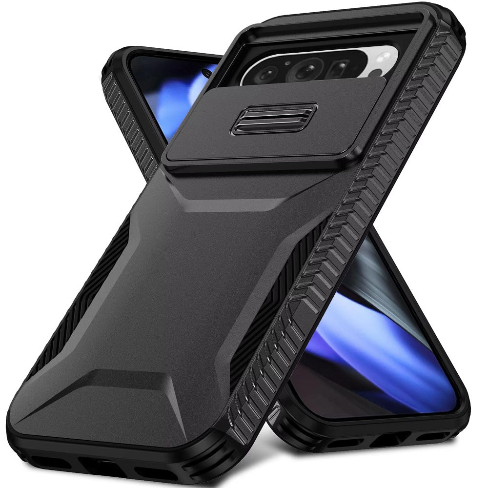 For Google Pixel 10 Pro XL Slim Fit Shockproof Hybrid with Slide Camera Window Covering, Rugged Tpu Silicone Hard PC Bumper Case Cover