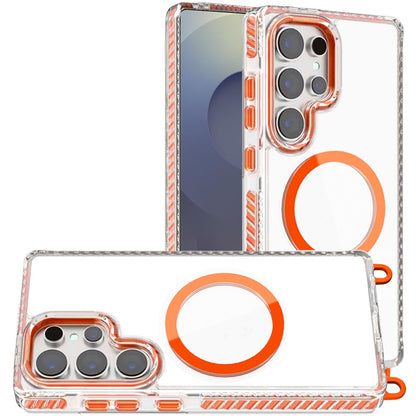 Phone Case for Samsung Galaxy S25 Ultra Transparent Magnetic Lanyard Shockproof Hybrid Clear Grip Durable Camera Protection TPU Anti-Slip Design Cover Cosmic Orange