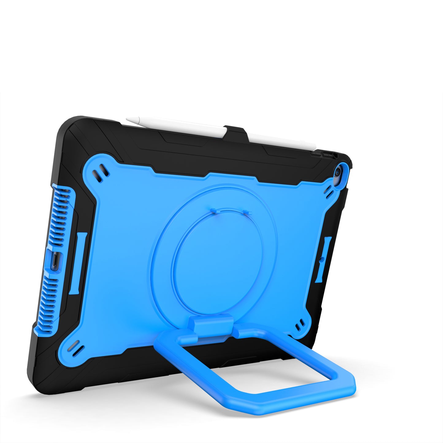 For Tough Hybrid 3 in 1 Case with 180° Rotating Kickstand, Adjustable Shoulder Strap, Shockproof TPU Rubber PC Black / Blue Tablet Case Cover