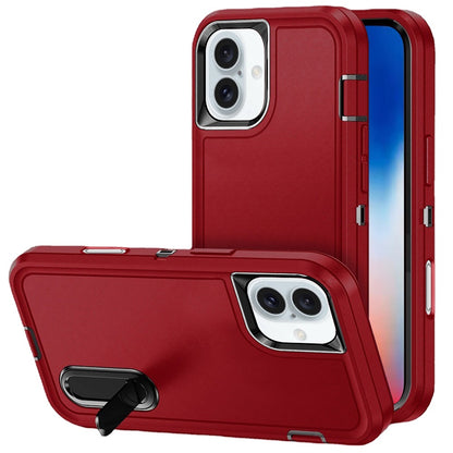 For Apple iPhone 16 (6.1") Hybrid 3 Layers Hard 3in1 Shockproof with Kickstand Heavy Duty Hard TPU Rubber Anti-Drop Case Cover Red