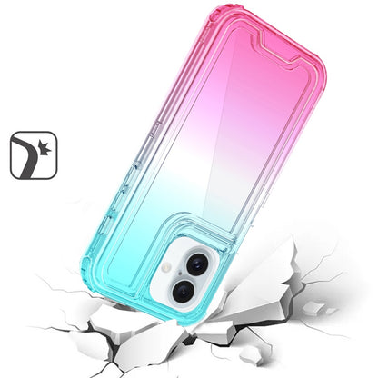 For Apple iPhone 16 Plus (6.7") Hybrid 3in1 Clear Two Color Tone Transparent Shockproof Rubber TPU + Hard Protective Frame Case Cover Blue Teal + Pink