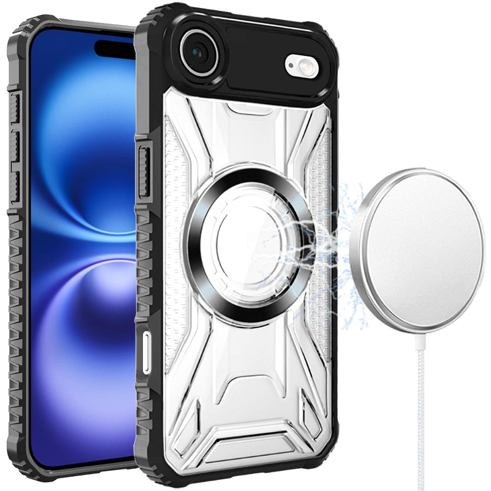 For Apple iPhone 17 AIR Magnetic Circle Transparent Rugged Hybrid MagSafe Compatible Pattern Clear Shockproof Frame Bumper Case Cover Black