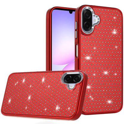 For Samsung Galaxy A07 Bling Diamond Metallic, Full Sparkle Chrome Edged Hybrid Protective Shockproof Case Cover Black