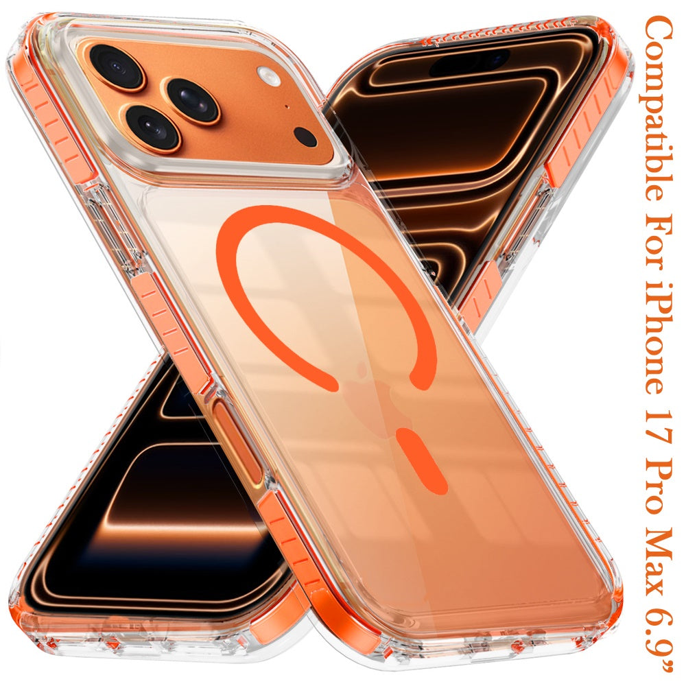For Apple iPhone 17 Pro Max (6.9") Transparent Colored Edge Magnetic Hybrid Thick Shockproof Drop Protection Compatible with Wireless Charging Case Cover Black